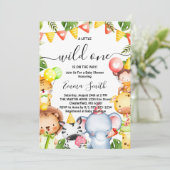 Wild One Oerwoud Safari Animals Baby shower Invita Kaart (Staand voorkant)