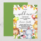 Wild One Oerwoud Safari Animals Baby shower Invita Kaart (Voorkant / Achterkant)