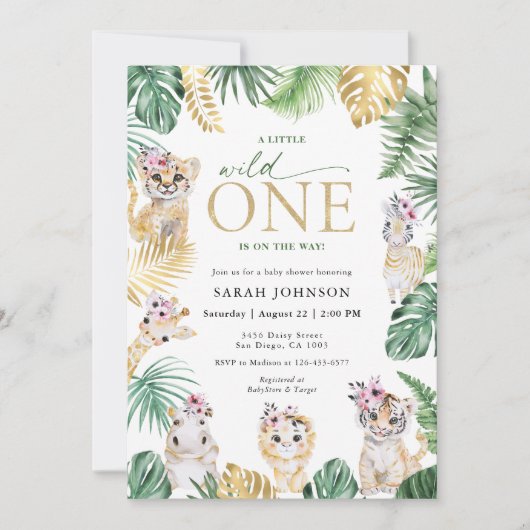 Wild One Oerwoud Safari Animals Baby shower Kaart (Voorkant)