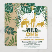 Wild One Oerwoud Safari Animals Birthday Party Kaart (Voorkant / Achterkant)