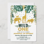 Wild One Oerwoud Safari Animals Birthday Party Kaart (Voorkant)