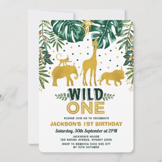 Wild One Oerwoud Safari Animals Birthday Party Kaart (Voorkant)