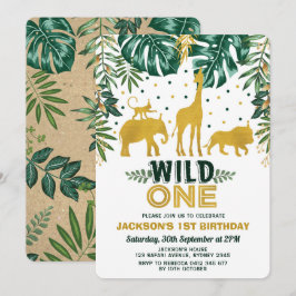 Wild One Oerwoud Safari Animals Birthday Party Kaart
