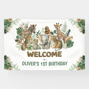 Wild One Oerwoud Safari Animals - Birthday Welkom Spandoek