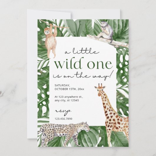 Wild One Oerwoud Safari Animals Boy Baby shower Kaart (Voorkant)