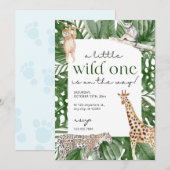 Wild One Oerwoud Safari Animals Boy Baby shower Kaart (Voorkant / Achterkant)