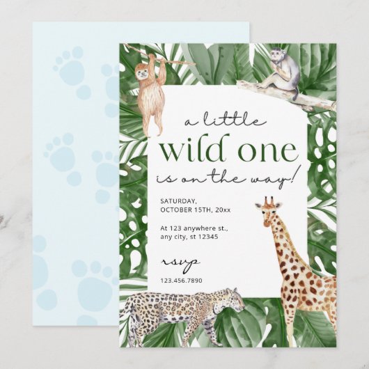 Wild One Oerwoud Safari Animals Boy Baby shower Kaart (Voorkant / Achterkant)