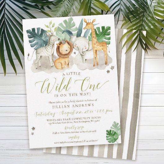 Wild One Oerwoud Safari Animals Boy Baby shower Kaart