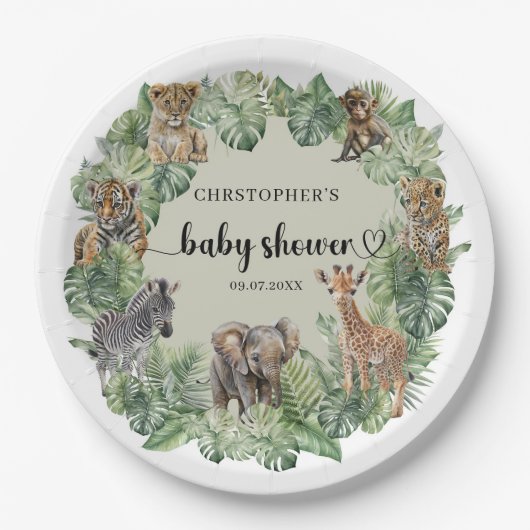 Wild One Oerwoud Safari Animals Boy Baby shower Papieren Bordje (Voorkant)