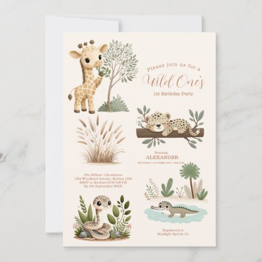 Wild One Oerwoud Safari Animals Kaart (Voorkant)