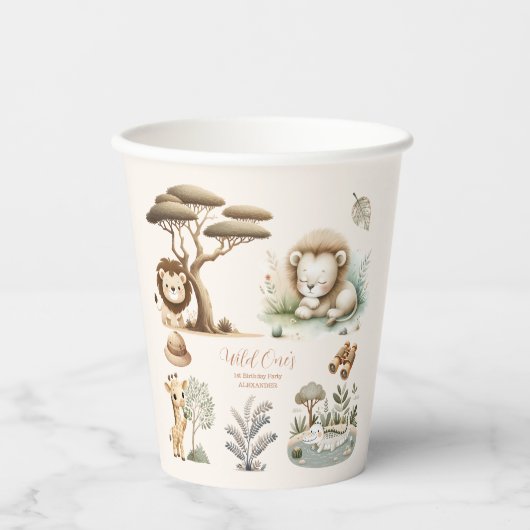 Wild One Oerwoud Safari Animals Papieren Bekers (Voorkant)