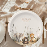 Wild One Oerwoud Safari Animals Papieren Bordje<br><div class="desc">Nodig uw gasten uit om een wild avontuur aan te gaan met onze Tropical Safari Wild One Oerwoud Animals Birthday Invitation. Perfect voor een oerwoud-thema eerste verjaardagsfeestje, deze uitnodiging combineert levendige tropische elementen met schattige oerwouden om een spannende en memorabele viering te creëer. Ontwerp: Heeft levendige illustraties van oerwouden zoals...</div>