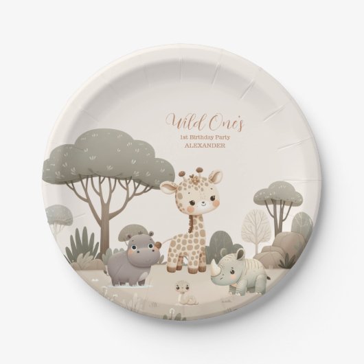 Wild One Oerwoud Safari Animals Papieren Bordje (Voorkant)