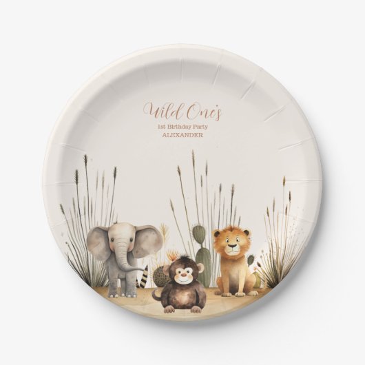 Wild One Oerwoud Safari Animals Papieren Bordje (Voorkant)