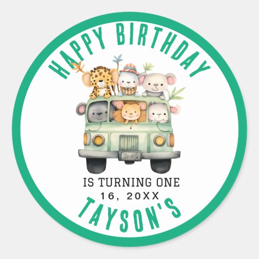 Wild One Oerwoud Safari Animals Ronde Sticker (Voorkant)