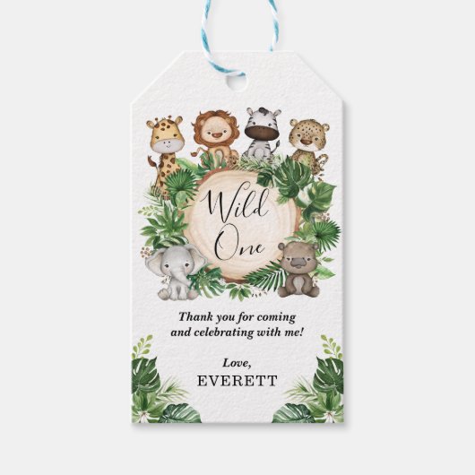 Wild One Oerwoud Safari Animals Tropical Birthday Cadeaulabel (Voorkant)