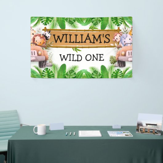 Wild One OERWOUD Safari Animals Verjaardag Spandoek (Beurs)