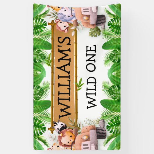 Wild One OERWOUD Safari Animals Verjaardag Spandoek (Verticaal)