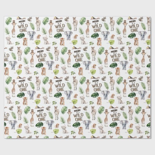 Wild One Oerwoud Safari Baby Boy 1e Verjaardag Cadeaupapier (Vlak)