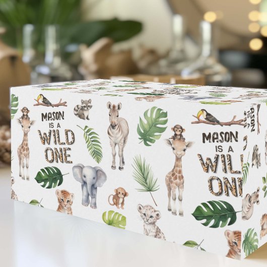 Wild One Oerwoud Safari Baby Boy 1e Verjaardag Cadeaupapier