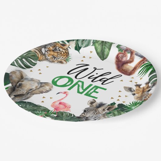 Wild One Oerwoud Safari Baby Boy 1e Verjaardag Papieren Bordje (Gekanteld)