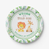 Wild One Oerwoud Safari Baby Boy 1e Verjaardagsfee Papieren Bordje (Voorkant)