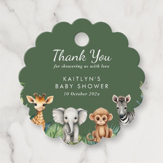 Wild One Oerwoud Safari Baby shower Bedankjes Labels (Voorkant)