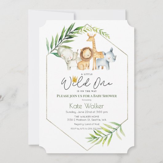 Wild One Oerwoud Safari Baby shower Invitation Kaart (Voorkant)