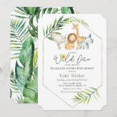 Wild One Oerwoud Safari Baby shower Invitation Kaart (Voorkant / Achterkant)
