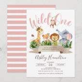 Wild One Oerwoud Safari Baby shower Invitation Kaart (Voorkant / Achterkant)