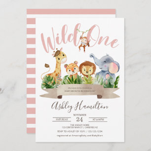 Wild One Oerwoud Safari Baby shower Invitation Kaart