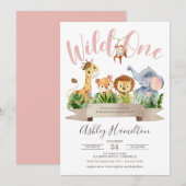 Wild One Oerwoud Safari Baby shower Invitation Kaart (Voorkant / Achterkant)