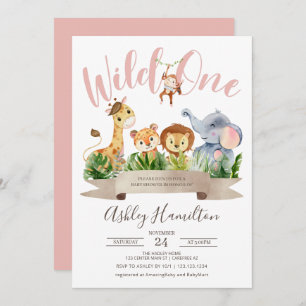 Wild One Oerwoud Safari Baby shower Invitation Kaart
