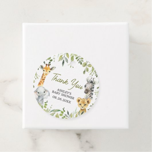Wild One Oerwoud Safari Baby shower Ronde Bedankjes Labels (In situ)