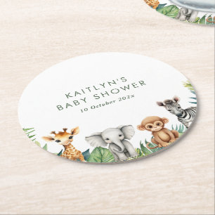 Wild One Oerwoud Safari Baby shower Ronde Kartonnen Onderzetter