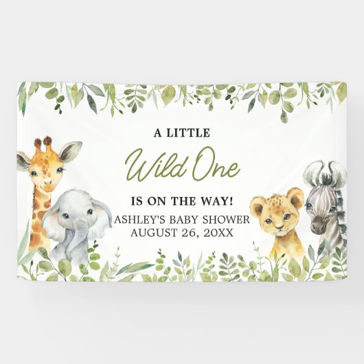 Wild One Oerwoud Safari Baby shower Spandoek (Horizontaal)