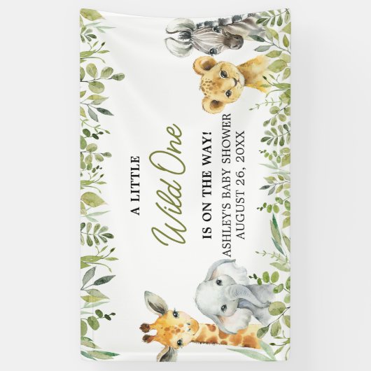 Wild One Oerwoud Safari Baby shower Spandoek (Verticaal)