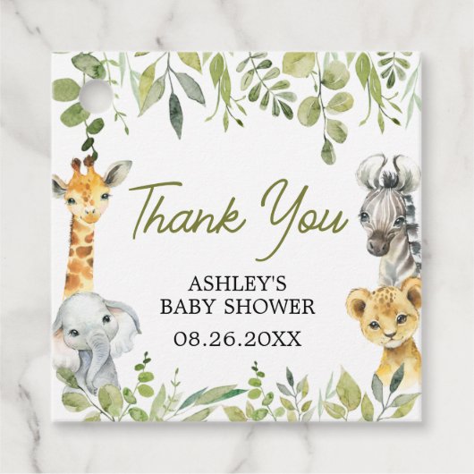 Wild One Oerwoud Safari Baby shower Square Bedankjes Labels (Voorkant)