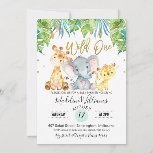 Wild One Oerwoud Safari Baby shower-uitnodiging Kaart (Voorkant)