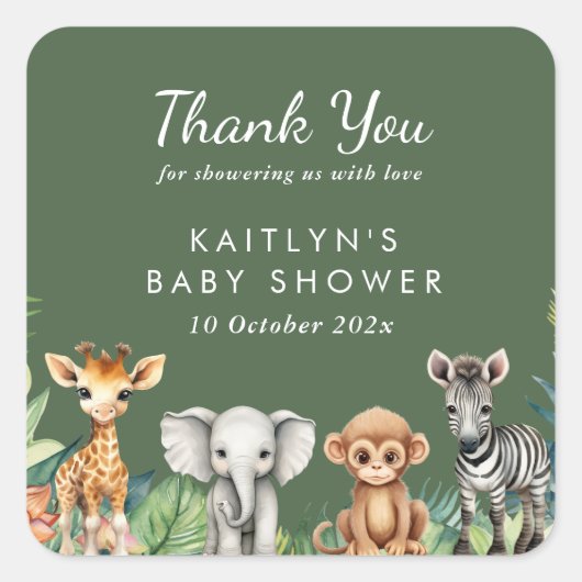 Wild One Oerwoud Safari Baby shower Vierkante Sticker (Voorkant)