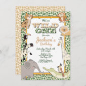 Wild One Oerwoud Safari Birthday Party Invitation Kaart (Voorkant / Achterkant)