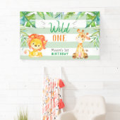 Wild One Oerwoud Safari Boys Eerste Verjaardagsfee Spandoek (Insitu)