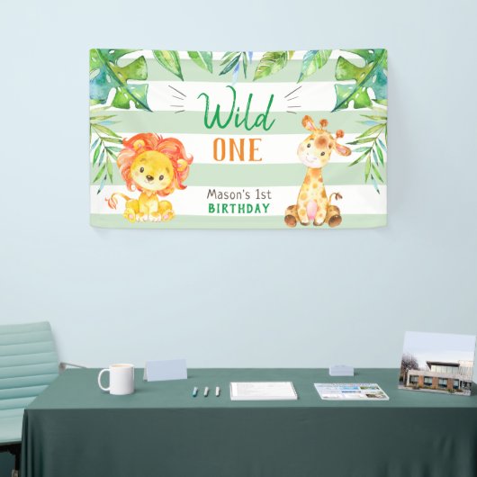 Wild One Oerwoud Safari Boys Eerste Verjaardagsfee Spandoek (Beurs)