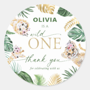 Wild One Oerwoud Safari Dier Dank u Ronde Sticker