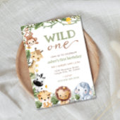 Wild One Oerwoud Safari Eerste Verjaardagsuitnodig Kaart