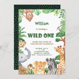 Wild One Oerwoud Safari Eerste Verjaardagsuitnodig Kaart