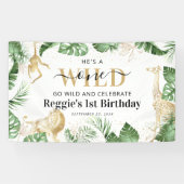 Wild One Oerwoud Safari Green & Gold 1ste verjaard Spandoek (Horizontaal)