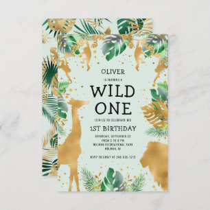Wild One Oerwoud Safari Green Gold 1ste verjaardag Kaart