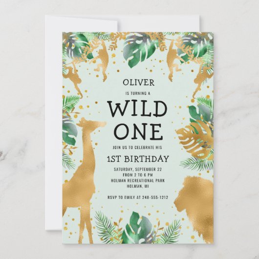 Wild One Oerwoud Safari Green Gold 1ste verjaardag Kaart (Voorkant)
