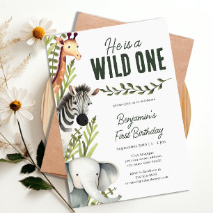 Wild One Oerwoud Safari Greenery 1e verjaardagsfee Kaart
